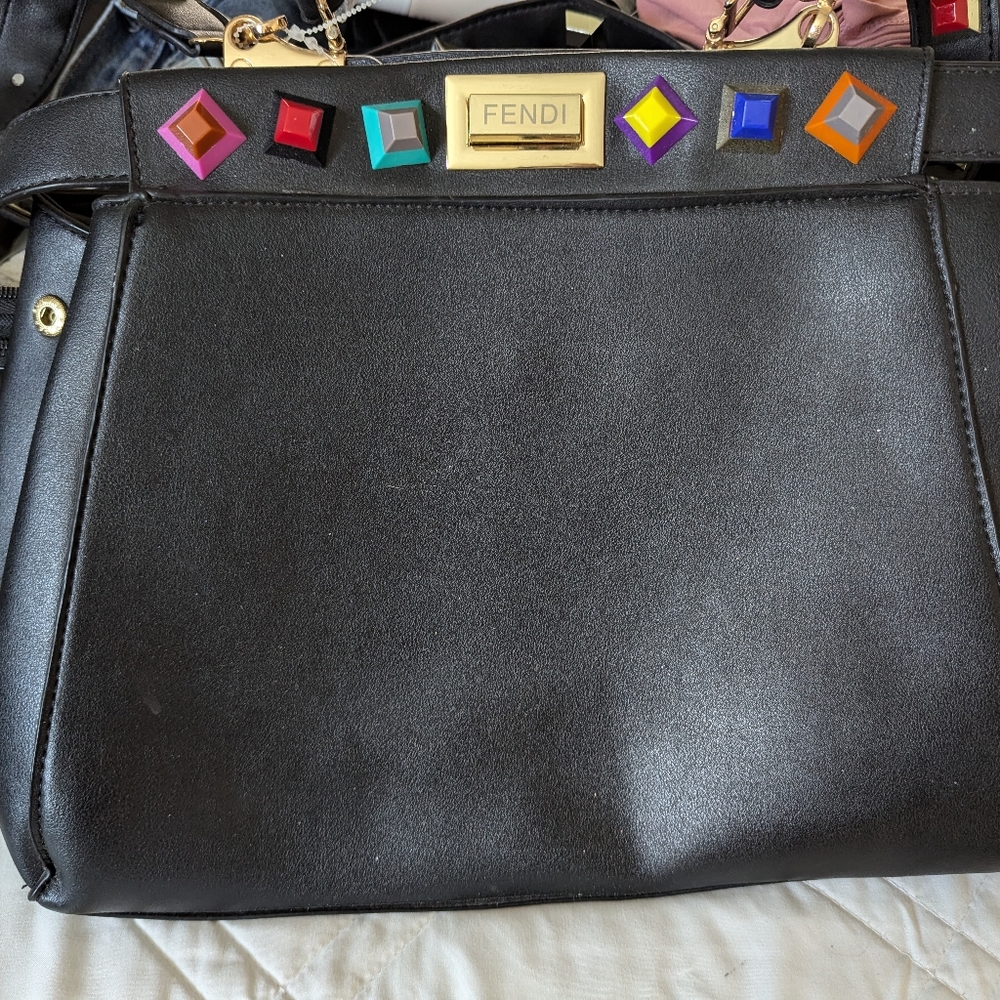 "Fendi" Black studded Peekaboo handbag